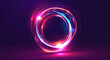 Abstract background with neon glowing light rings in motion, forming the shape of an O and creating visual effects for design or graphic elements