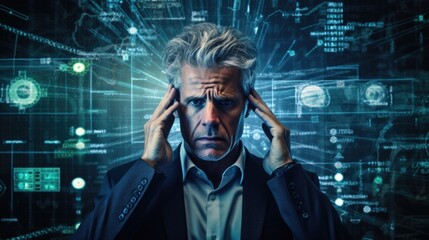 Poster - tech analyst study cyber data chart from corporate system for statistical analytic defining marketin