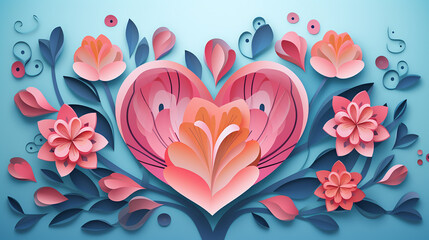 Wall Mural - hand drawn mother's day illustration with heart shape flower