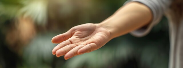 Woman's hand reaching out for help. offering help with open palm. Help, friendship, support, agreement, assistance concept