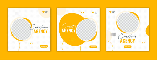 Wall Mural - Modern organic shape social media post design, set of yellow corporate square template for business promotion, marketing agency advertising