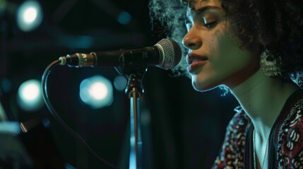 Poster - Woman Performing Live Music With a Microphone