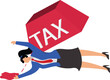 Huge letter TAX overwhelms the businesswoman, tax burden or debt payment, tax period, tax issues, tax concepts