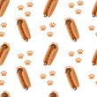 cute hot dog Dachshund dog in sausage bun seamless pattern