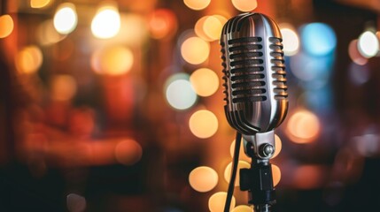 Poster - Microphone With Blurry Lights Background