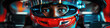 portrait of a black male driver Formula One racer pilot in helmet in a racing car F1 driving on race competition