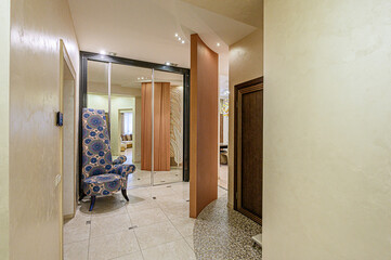 standard room interior apartment. room doors, renovation corridor lobby entrance hall