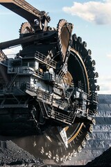 Wall Mural - Bucket-Wheel Excavator in Operation at a Surface Coal Mine, With Massive Buckets Scooping up Overburden And Coal, Generative AI