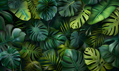 Wall Mural - realistic leaves green nature background