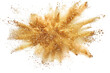 Explosion of Golden gust with shiny glitter isolated on background, glowing shiny light that splash and flowing, festive element for celebration.