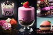 A collection of various desserts and dessert dishes arranged in a collage. Generative AI