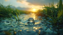 Witness The Quiet Elegance Of A Raindrop Sliding Down A Blade Of Grass, Its Journey Captured In Stunning 8K Resolution.