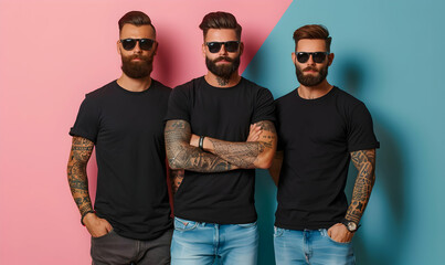 Wall Mural - studio Photo men fashion tshirt mockup group