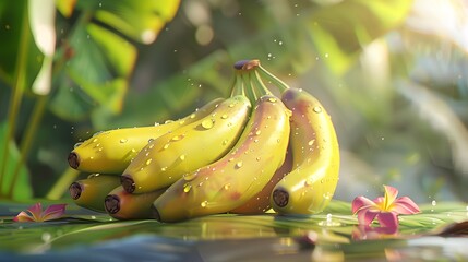 Wall Mural - Banana with water drops on natural background