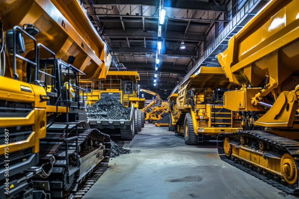 Mining Machine Display Mining Equipment Manufacturer's Showroom, With Rows of Heavy Machinery ...
