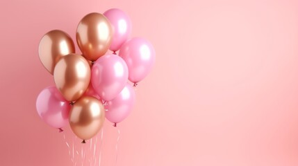 Wall Mural - Pink and gold balloons on a pink background