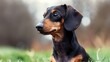 Dachshund dog portrait showcasing animal's pet nature in grass
