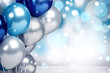 Celebratory Backdrop Featuring Blue and Silver Balloons with Bokeh Effect. Ample Space for Text Placement