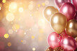Vibrant Festive Scene with Pink and Gold Balloons, Illuminated by Bokeh Elements. Ideal for Text Overlay