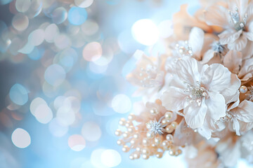 Poster - Wedding floral arrangement. Background with space for text. Created with Generative AI technology.