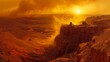 Red dust storms, Mechanical drones, Uncovering ancient ruins buried beneath the Martian surface, Photography, Golden hour, Vignette
