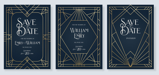 Poster - art deco black and gold invitation wedding luxury vip invite card design, save the date card, retro 