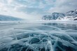 Lake Ice. Stunning Landscapes of Baikal Lake in Winter with Fractured Ice and Scenic Horizon Views