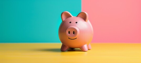 Poster - Happy piggy bank. Business money saving investment and interest concept. Generative AI technology.