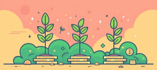 Poster - Gold coin plant. Business finance investment and interest concept. Generative AI technology.
