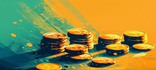 Poster - Gold coins illustration. Generative AI technology.
