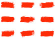 9 rote grunge Streifen gemalt mit einem Pinsel