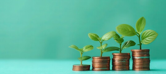 Poster - Plant growing on gold coins. Business profit investment and interest concept. Finance and banking. Generative AI technology.	
