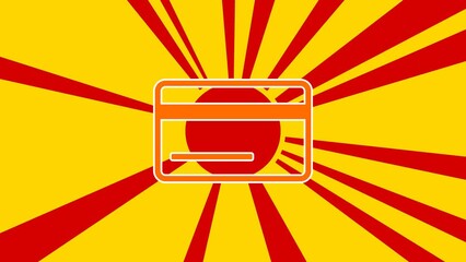 Poster - Credit card symbol on the background of animation from moving rays of the sun. Large orange symbol increases slightly. Seamless looped 4k animation on yellow background