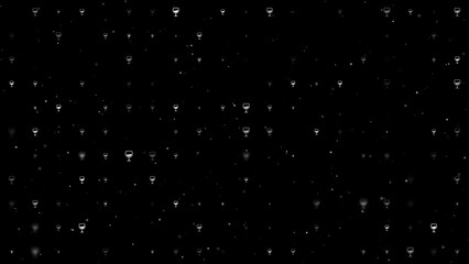 Poster - Template animation of evenly spaced wineglass symbols of different sizes and opacity. Animation of transparency and size. Seamless looped 4k animation on black background with stars