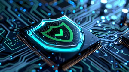 Poster - High-Tech Cybersecurity Shield on Microchip