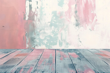 Poster - Room with wooden floor and painted wall. Background image. Created with Generative AI technology.
