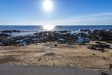 Poster - Atlantic Ocean Molhe beach in Nevogilde area of Porto, Portugal