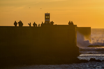 Canvas Print - Farolins da Barra do Douro lighthouse in Foz do Douro area of Porto, Portugal