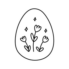 Wall Mural - Cute Easter egg with flowers isolated on white background. Vector hand-drawn illustration in doodle style. Perfect for holiday designs, cards, logo, decorations.