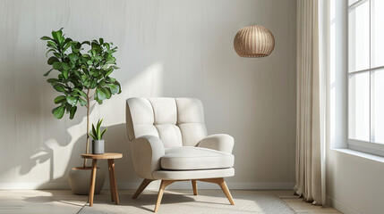 Wall Mural - Comfortable beautiful chair in a bright, cozy room, minimalist style