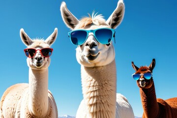 Poster - Pink lama in sunglasses, cartoon flat isolated on white background.