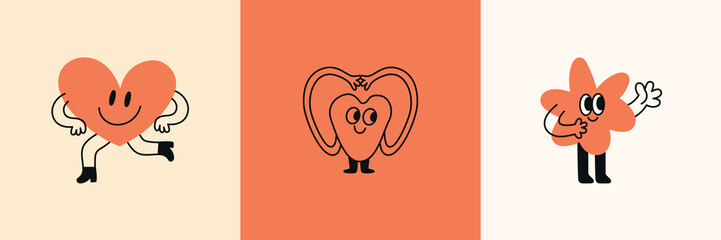 Poster - Vector logo design template and graphic elements for advertising, branding, posters and banners, funny cartoon illustrations with smiling character and mascots, abstract stickers and line icons