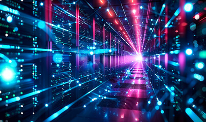 Poster - advanced network infrastructure within data center showcasing high speed connectivity and informatio