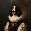 An aristocratic dog raised by a medieval aristocrat is photographed wearing what the aristocrats wear. Generative AI