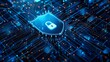 Glowing Blue Cybersecurity Shield on Digital Circuit Board