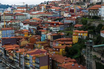 Canvas Print - Old Town seen from Dom Luis I Bridge in Porto, Portugal