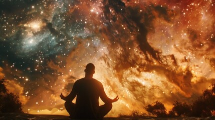 Wall Mural - Yogic levitation amidst swirling galaxies. achieving cosmic harmony.