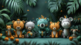 Fototapeta Tulipany - Jungle Friends: Adorable Animal Figurines