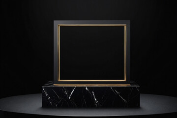Poster - Black podium on black background for display product material from black stone can be use for presentation jewelry, watch, cosmetic