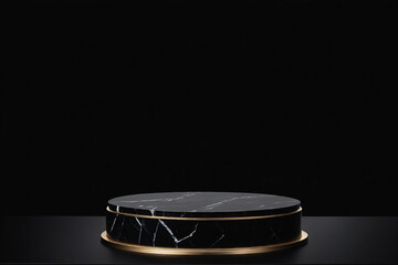 Poster - Black podium on black background for display product material from black stone can be use for presentation jewelry, watch, cosmetic